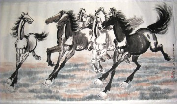 シュ・ベイホン・ジュ・ペオン Painting - Xu Beihong 走る馬 2 古い中国の墨